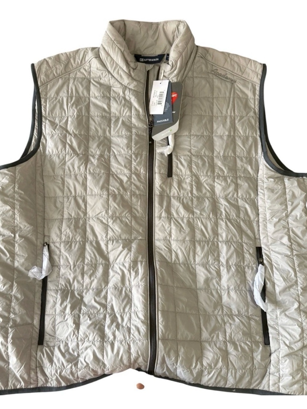 NWT Cutter & Buck WeatherTec Primaloft Light Gray Quilted Men's Vest